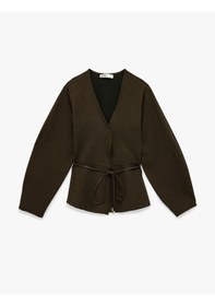 Resim Koton Slim Fit Uzun Kollu Peplum Kesim Kemerli Hırka Kahverengi 6sak30050ek Kahve 