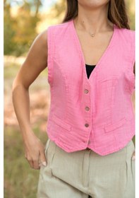 Resim Verdeblanco Düğme Detaylı Müslin Yelek Pembe 