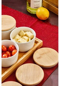 Resim Cooker Leo 6'lı 10 Cm Porselen Bambu Kapaklı Tepsili Kahvaltılık Seti Ckr3930 Beyaz 