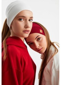 Resim Kadın %100 Pamuklu Termal, Kaymaz, Terletmez, Ultra Hafif, Spor Saç Bandı Bandana - Tek Ebat / Beyaz-bordo Beyaz-bordo 