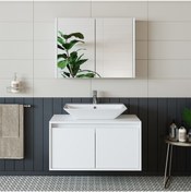 Resim ROOMART Banos Banyo Tm7.2 Mat Beyaz Mdf 85 Cm Banyo Dolabı + Aynalı Banyo Üst Dolabı 