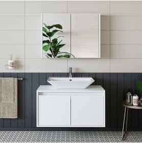 Resim ROOMART Banos Banyo Tm7.2 Mat Beyaz Mdf 85 Cm Banyo Dolabı + Aynalı Banyo Üst Dolabı 