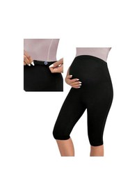 Resim Toparlayıcı Ve Sıkılaştırıcı Esnek Bel Ayarlı Diz Altı Siyah Hamile Kapri Tayt 
