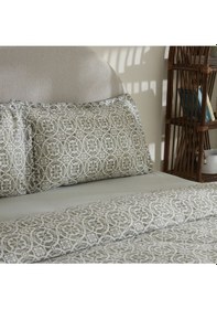 Resim Lea %100 Pamuk Tek Kişilik Nevresim Takımı Yeşil Beyaz 