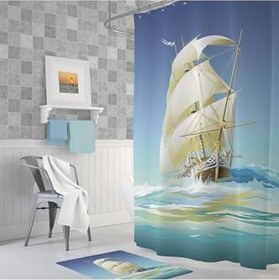 Resim Banyo Perdesi 1x180x200 Tek Kanat Duş Perdesi Halka Hediyeli Duşakabin Perdesi Ship 