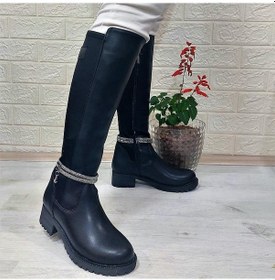 Resim M.p 2753 Siyah Taşlı Ligralı Fermuarlı 45cm Bayan Çizme 001 