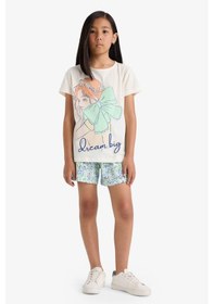 Resim Defacto Kız Çocuk Pijama Takımı Baskılı Kısa Kollu Üst Beli Lastikli Şort E0663a825hser85 Ekru 