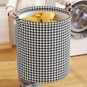 Resim 1 adet Klasik Houndstooth Desenli Kumaş Saklama Sepeti Saplı, Oyuncaklar ve Giysiler için Katlanabilir Çok Amaçlı Çamaşır Sepeti, Banyo Düzenleyici Kutu, Ev Organizasyonu Konteyneri, Çamaşır Sepeti 