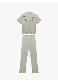 Resim Koton Kısa Kollu Gömlek Yaka Pamuklu Pijama Takımı Gri Melanj 5slk40106mk Gri Melanj 