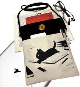 Resim Genel Markalar Askılı Kitap / Tablet / Ebook Çantası – Kılıfı ( Kedi Kitap Kahve ) 