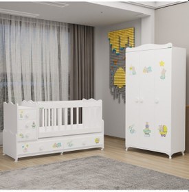 Resim Melina Bebek Odası Yıldız 3 Kapaklı Dolap - Ayıcık Beyaz 