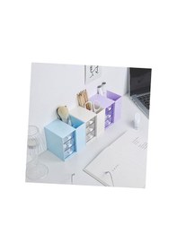 Resim Masaüstü Kalemlik Organizer 7 Bölmeli Kawaii Kapaklı Mini Çekmeceli Kalemlik - Mor Mor 