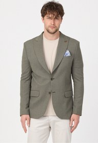 Resim Frappoli Jasino Svr Erkek Açık Haki Pamuklu Likralı Slim Fit Örme Esneyen Sivri Yaka Casual Blazer Ceket 
