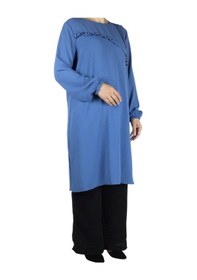 Resim Ece Giyim Kadın Önü Düğme Ve Dikiş Detaylı Spor Tunik Jenna18 Mavi 