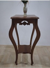 Resim Bengi Ankara Mobilya Fiskos 90580 Kare Çiçeklik Oyma Model Parlak Kaplama Kayın Tabla Ayak Ceviz El Yapım Ceviz 