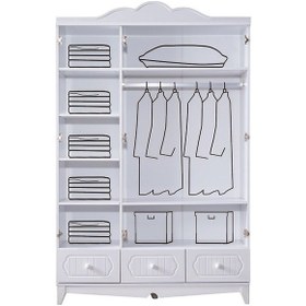 Resim Flower 3 Kapılı Dolap - Beyaz Pembe 