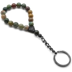 Resim Yosun Akik Doğaltaş-çelik Kombinli Tesbih Anahtarlık 