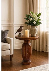 Resim Doğal Masif Ahşap Meşe Tekli Yan Sehpa Mantar Sehpa - Coffee Table Meşe 