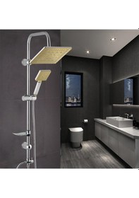 Resim Vilas Laura Gold Sarı Boru Pirinç Robot Yağmurlama Tepe Duş Seti Krom 