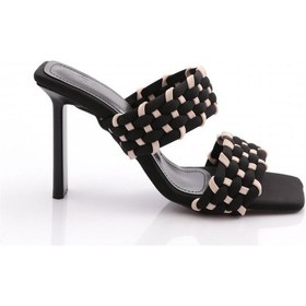 Resim Dgn C5215 Kadın Çift Şeritli Topuklu Terlik Siyah Nubuk Multi 