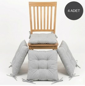 Resim 4 Adet - 40x40 Cm Lüks Süet Dokulu Gri Sandalye Minderi - %100 Silikon Elyaf Dolgulu Yıkanabilir Minder 