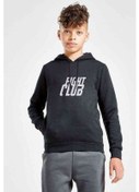 Resim Fight Club Logo Baskılı Unisex Çocuk Kapüşonlu Siyah Sweatshirt 