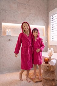 Resim CottonVerse Genç & Çocuk Kapşonlu Bornoz - %100 Pamuk, Unisex Fuşya - Fuşya / 13-14 Yaş 