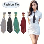Resim Zarif Polyester Kravat - Erkek ve Kadınlar için Dekoratif Broş ve Zincir Detaylı - Rahat Stil, Dokuma Kumaş, Profesyonel Kuru Temizlik Önerilir - Resmi Etkinlikler ve Günlük Giyim için Çok Yönlü Aksesuar 