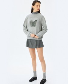 Resim Koton Koton X Şahika Ercümen - Nakış Detaylı Baskılı Uzun Kollu Oversize Sweatshirt Gri 5wak10504ek Gri 