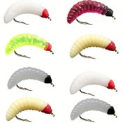 Resim 20 adet/kutu Maggot Fly Fishing Bait, Trout Perch için Solucan Yem, Balıkçılık Uçuşu Böcek Yemleri, Açık Hava Balıkçılık Takımı 