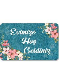 Resim Dijital Baskılı Hoş Geldiniz Yazılı Çiçek Desenli Kapı Önü Paspası İç Ve Dış İçin Yıkanabilir Kaymaz Siyah 