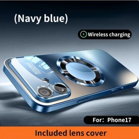 Resim Chenkestoreone İphone 17 16 15 14 13 12 11 Pro Max Plus Mat Deluxe Kasa Manyetik Şok Emici Kablosuz Şarj Cam Lens Koruma Mavi 