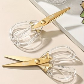Resim 1 Adet Şeffaf Saplı Mutfak Makası - Ergonomik, Paslanmaz, Keskin, Et Makası, Dış Mekan Acil Durum Meyve Makası, Altın ve Güzel Görünüm, Terzi Makası, Mutfak ve Ofiste Günlük Kullanım İçin Uygun, Kadınlar İçin Mükemmel Hediye 