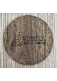 Resim 10'lu Kişiye / Şirkete Özel Logolu Bardak Altlığı Seti Lazer Kesim Kurumsal Hediye 9 Cm Koyu Ahşap 