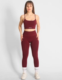 Resim Yüksek Bel Dikişsiz ve Büzgüsüz Kalça Toparlayıcı Spor Tayt Vişne Çürüğü - L / Dark Cherry 