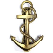 Resim Antika Tarz Dekoratif Pirinç Halatlı, Çapa, Denizci, Gemici Kapı Tokmağı, Taktak - 170x60mm, Sarı 