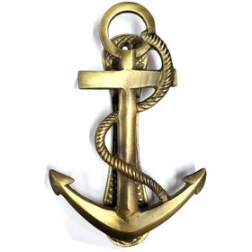 Resim Antika Tarz Dekoratif Pirinç Halatlı, Çapa, Denizci, Gemici Kapı Tokmağı, Taktak - 170x60mm, Sarı 