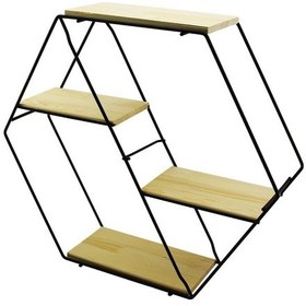 Resim Petek - 4 Katlı Metal İskeletli - Ahşap Raflı Dekoratif Raf 60 X 14 X 53 Cm 4915 