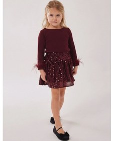 Resim My Kids Wear Kız Çocuk Bayramlık Bordo Payet Etek Takımı 12530 Bordo 