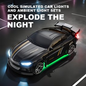 Resim Erkekler ve yetişkinler için 1/64 ölçekli uzaktan kumandalı sürüş arabası - LED ışıklar, gerçekçi ışıklar ve şık tasarımıyla 4WD mini RC sürüş arabası, USB şarj edilebilir, 2.4G/3G/4G/5G uyumlu, çocuklar ve yarış tutkunları için mükemmel hediye, sürüş arabası, çocuk hediye itemi, modern spor araba, dayanıklı plastik gövde 