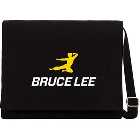 Resim Bruce Lee Yellow Man Siyah Kanvas Postacı Çantası - Siyah 