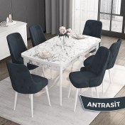 Resim Canisa Concept Roy Serisi,80 x 132 cm Açılabilir Mdf Masa,beyaz Mermer Desen Mutfak Masa Takımı, 6 Sandalye 