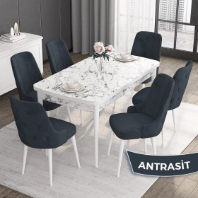 Resim Canisa Concept Roy Serisi,80 x 132 cm Açılabilir Mdf Masa,beyaz Mermer Desen Mutfak Masa Takımı, 6 Sandalye 