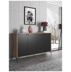 Resim Bessonshome Wood'N Love Hestia 4 Kapaklı Metal Ayaklı 160 Cm Çok Amaçlı Dolap (533004037) 