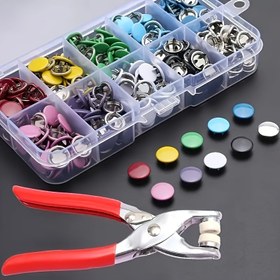 Resim 402 Adet Metal Çıtçıt Düğme Kiti ve El Pensesi - Karışık Renkler, Dikişsiz Basma Çıtçıtlar Dikiş, DIY El İşleri, Giyim, Şapkalar & Çantalar İçin - Saklama Kutusu Dahil 