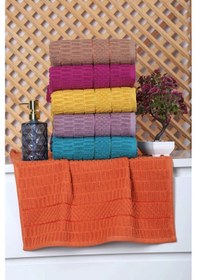 Resim 6 Lı Renkli El Yüz Pamuklu Jakarlı Havlu Seti 50 X 90 Cm Platin Çok Renkli 