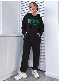 Resim Siyah Happıness Kadın Eşofman Takımı - Baskılı Oversize Siyah 