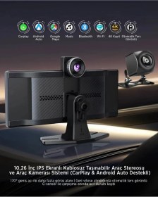 Resim Kcr-1 Kablosuz Carplay & Android Auto Araç Kamerası Dokunmatik Ekran 4k Ön + 1080p Arka Kamera 