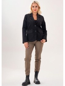 Resim Bold & Young Kadın Baskılı Kadife Blazer Ceket Likralı Pamuklu Kumaş, Astarlı, Çift Cepli Balıksırtı Siyah 