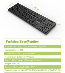 Resim Acer OAK-920 Siyah Kablosuz Klavye 2.4Ghz Caps Lock (Smart Tv- Wifi) 